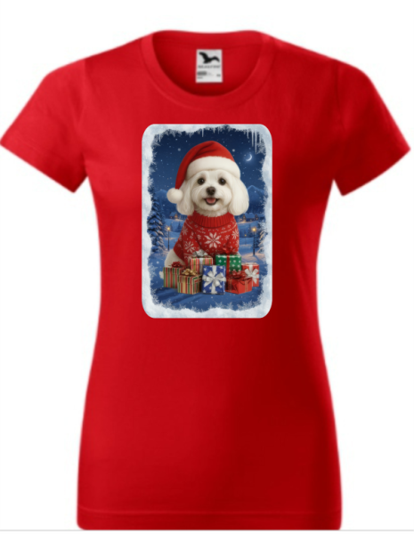 Vánoční tričko s Maltézským psíkem dámské2